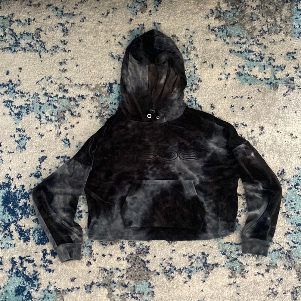 Bebe small tie dye velour crop hoodie